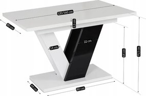Stół Prostokątny Rozkładany CLARK 120-160 cm Czarny/Biały Połysk Glamour