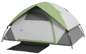 Outsunny Lekki, stabilny, wodoodporny namiot kopułowy dla 2 osób z drzwiami i oknem oraz torbą transportową Szary+Zielony