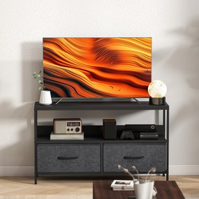 HOMCOM Szafka RTV Lowboard z 2 szufladami, otwartą półką, do telewizorów do 119,4 cm, 98 x 29 x 56 cm, Czarny+Ciemnoszary