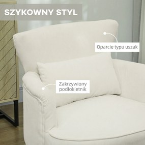 HOMCOM Nowoczesny Fotel z Podłokietnikami, Tapicerowany Akcentowy Fotel z Poduszką Lędźwiową, Nogi z Drewna Kauczukowego, Kremowy | Aosom PL