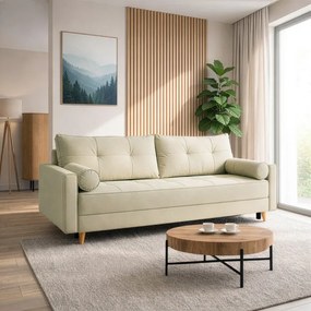 Sofa z Funkcją Spania LONAR Kremowa Welurowa Nowoczesna