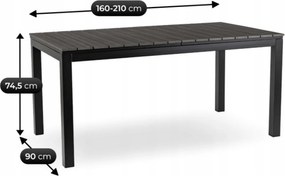 Zestaw Mebli Ogrodowych Stół ARGOS 160-210 cm Ciemnoszary Dąb/Czarny i 6x Fotel FRESNO Czarny Technorattan Nowoczesny