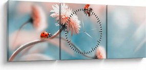 Obraz - Biedronka na kwiatku (z zegarem) (90x30 cm)
