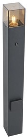 Nowoczesna lampa ogrodowa słupek czarna z przydymionym szkłem 70cm z czujnikiem zmierzchu IP44 - Denmark