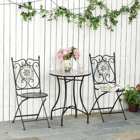 Outsunny Garten Sitzgruppe 3-teilige Mosaiktisch Essgruppe Gartenmöbel-Set 1 Tisch+2 faltbare Stühle Garten Metall Keramikfliese Mehrfarbing | Aosom.pl