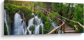 Obraz - Jeziora Plitwickie (z zegarem) (90x30 cm)