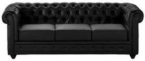 Kanapa 3-osobowa i 2 fotele CHESTERFIELD - Z ekoskóry - Czarny