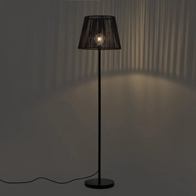 Zewnętrzna lampa podłogowa czarna z czarnym abażurem ze sznura IP44 - Virginia Jayla