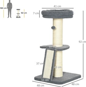 PawHut Drapak Platforma Zawieszona Piłka Sizal Ciemnoszary Cremowy Stabilny 48x48x92cm | Aosom PL