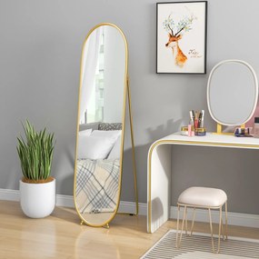 HOMCOM Owalne Lustro Pełnej Długości - Metalowa Złota Rama, 40x160cm - Wolnostojące lub Na Ścianę