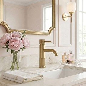 Bateria umywalkowa Rea Lungo Stripe Złota Szczotkowana Niska