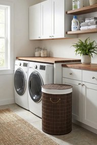 Bambusowy owalny pojemnik na pranie  ciemnobrązowyM9-D63