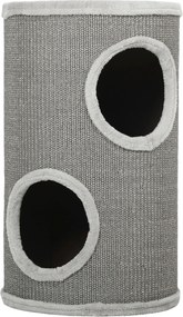 PawHut Tuba do drapania, 60 cm wysokości Ø 35 cm dwupiętrowa kocia tuba z 2 jaskiniami, pluszowy rant, dla 1-2 kotów do 5 kg, Jasnoszary | Aosom PL