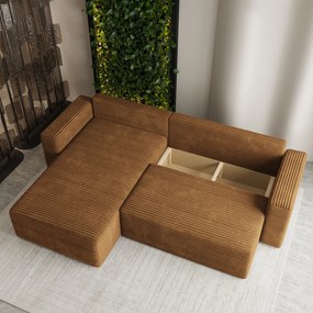 Masseno Narożnik CALTI z funkcją spania i pojemnikiem na pościel Narozniki L, Rozkładana sofa - Miedziany, TILIA 56
