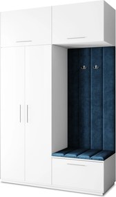 Masseno Garderoba REMA 150/240/60 cm Nowoczesna Szafa do Przedpokoju Biała, MONOLITH 77 (Niebieski)