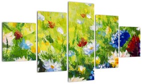 Obraz kwitnącej łąki, obraz olejny (125x70 cm)