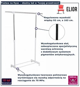Biały regulowany wieszak na kółkach B5-T89