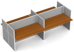 Biurko PRIMO z panelem, tablica, 4 stanowiska, szary/czereśnia