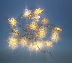 Świąteczny świetlny łańcuch - płatki śniegu, ciepła biel, 20