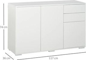 HOMCOM Szafka boczna z szufladami i drzwiami, komoda na dokumenty, szafa wielofunkcyjna, kolor biały, 117 x 36 x 74 cm