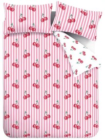 Biało-różowa pościel dwuosobowa 200x200 cm Disco Cherries Stripes – Catherine Lansfield