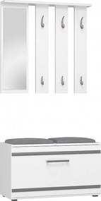 Garderoba Opal | Biała| 85x35x180 cm |  Wieszak + Lustro + Szafka