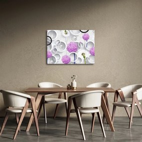 Obraz abstrakcji 3D z kołami i kwiatami (70x50 cm)