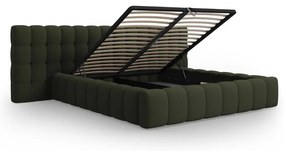Zielone tapicerowane łóżko dwuosobowe ze schowkiem i stelażem 180x200 cm Mamaia – Micadoni Home