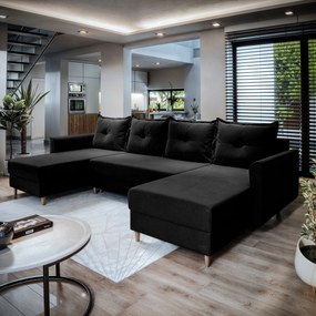 Masseno Narożnik VERNI z funkcją spania i pojemnikiem na pościel Narozniki U, Rozkładana sofa - Czarny, KRONOS 07