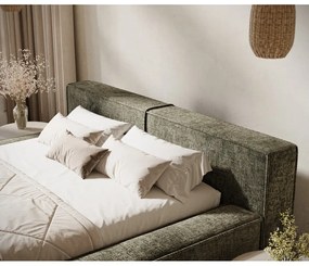 Ciemnozielone tapicerowane łóżko dwuosobowe ze schowkiem ze stelażem 160x200 cm Voliera – Maison de Rêve