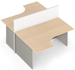 Zestaw parawanów biurowych ze stołem ergonomicznym PRIMO, magnetyczny 2 miejsca, brzoza