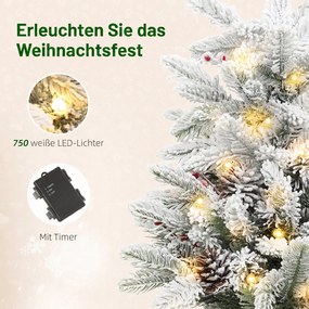 HOMCOM Mini 60cm choinka z 35 diodami LED, efekt śniegu, mini choinka stołowa z szyszkami, sztuczna choinka do dekoracji świątecznych, Biały | Aosom PL