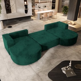 Masseno Narożnik VEZZO z funkcją spania i pojemnikiem na pościel Narozniki U, Rozkładana sofa - Butelkowa zieleń, MONOLITH 37