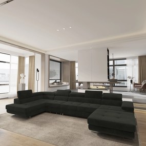 Masseno Narożnik VELORA  z funkcją spania i pojemnikiem na pościel Narozniki U, Rozkładana sofa - Czarny, MONOLITH 95