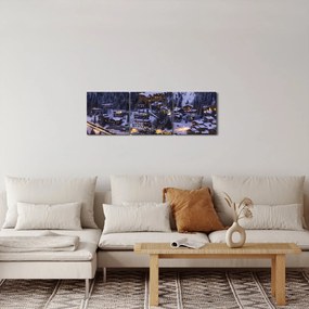 Obraz - górskie zimowe miasteczko (z zegarem) (90x30 cm)