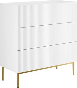Komoda Nicole 100 cm z szufladami i ryflowanym frontem - biały mat / złote nóżki