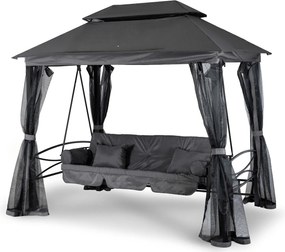 Huśtawka ogrodowa 2w1 z funkcją leżenia i moskitierą Luxe, szary/czarny