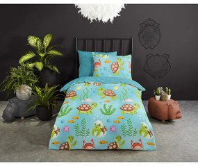 Niebieska bawełniana pościel dziecięca jednoosobowa 140x220 cm Turtles – Good Morning