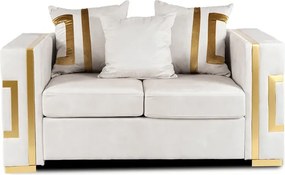 Sofa PALLAZO 2S Dwuosobowa Kremowo/Złota Welurowa Glamour