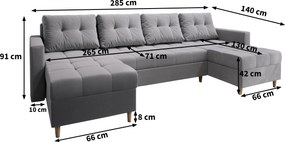 Masseno Narożnik MILO z funkcją spania i pojemnikiem na pościel Narozniki U, Rozkładana sofa - Pudrowy róż, KRONOS 27