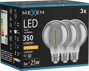 Mexen Vintis 3x żarówka filament spirala LED E27, G80, 6W, Ciepła - 2200K, 350 lm, smoke - L165-E27-0622-70x03