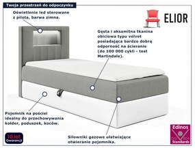 Szare łóżko pojedyncze z oświetleniem LED 3 rozmiary - Fenarro
