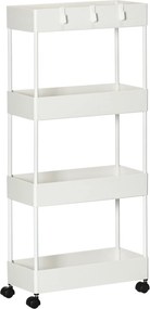 HOMCOM Wózek Kuchenny Niszowy z 4 Półkami 4 Hakami 4 Kółkami Biały 40x19x90cm | Aosom PL