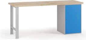 Stół warsztatowy G7, blat bukowy, 2000 x 800 x 840 mm, 1x szafka, niebieski