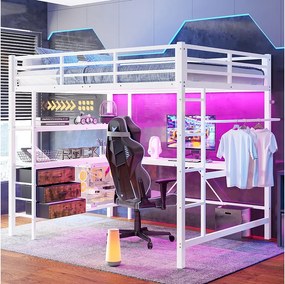 Łóżko górskie 140 x 200 cm – z oświetleniem LED i 3 szufladami – białe – bez materaca