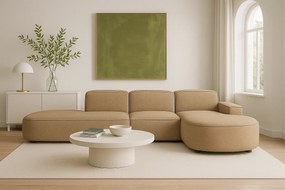 Narożnik modułowy CURSAL F prawostronny 364×166×70 cm jasno brązowy Raven 34 – zaokrąglone leżanki, wolnostojący