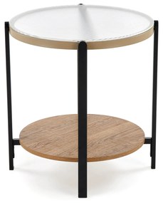 Okrągła mała ława z półką naturalny/szkło 53/55 cm KAMALA S
