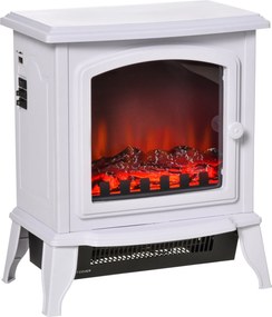 HOMCOM Wolnostojący kominek elektryczny, efekt płomieni, 2 tryby grzania 1000 W/2000 W, hartowane szkło, biały, 36,5x24x45,5 cm | Aosom PL