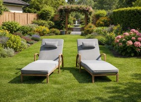 Zestaw 2 leżaków ogrodowych technorattan Ravello XL2505, naturalny, poduszki szare