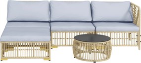 Outsunny Zestaw Mebli ogrodowych, 5-częściowy, z poduszkami do siedzenia, Syntetyczny rattan, rama ze stali nierdzewnej, Szary